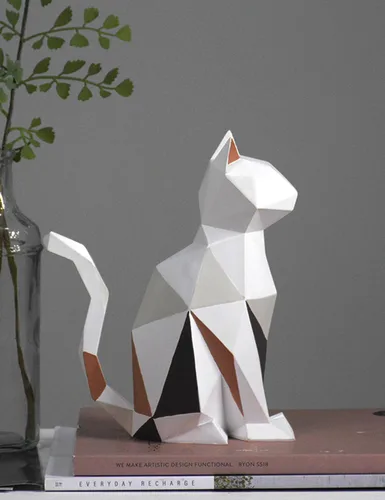 Vista 2 de HAUCOZE Estatua de gato moderna escultura de animal decoración del hogar arte geométrico para sala de estar, oficina, escritorio, regalo, 7.3