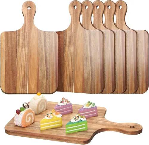 Vista 10 de Didaey 6 tablas de cortar a granel para cocina, platos gruesos para picar con asas, bandejas de madera para servir charcutería, tablas de madera