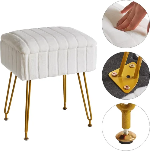 Vista 7 de IBUYKE Silla Taburete con Espacio de Almacenamiento, Reposapiés Taburete Otomano, Mesa Auxiliar Pequeña, con 4 Patas de Metal, con Pies Blanco