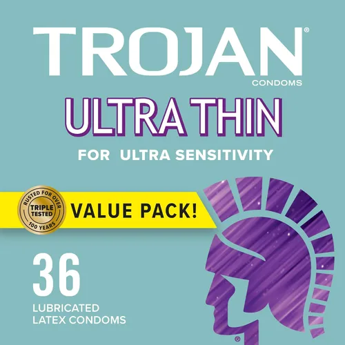 Vista 2 de TROJAN Preservativos ultrafinos para ultra sensibilidad, condones lubricados para hombres, el condón número uno de Estados Unidos, paquete económico