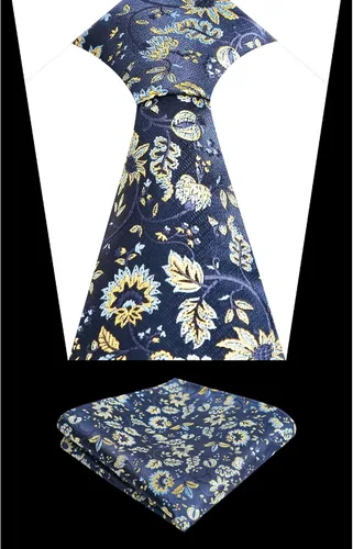 Vista 66 de Alizeal Mens 3.15inches Leaf Flower Pattern Tie with Floral Pocket Square Set