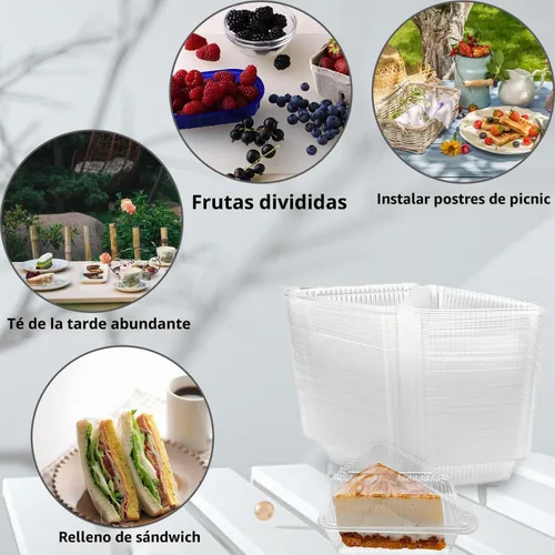 Vista 7 de Goiio 100 Piezas Recipientes de Plástico para Rebanadas de Pastel, Recipiente para Pastel de Queso con Tapa con Bisagras de 4.33 Pulgadas
