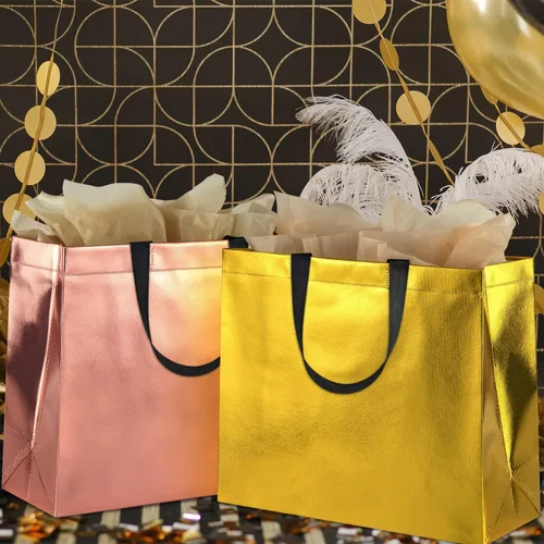 Vista 5 de GITMIWS Bolsas de regalo brillantes de 13 pulgadas con pañuelos, juego de 18 bolsas reutilizables de colores mixtos, tamaño grande, ideal como bolsa