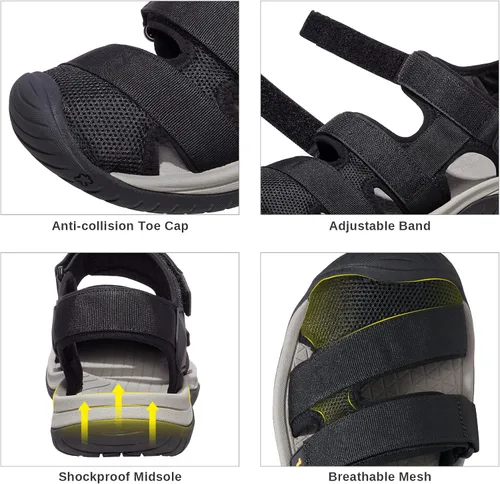 Vista 5 de CAMELSPORTS Sandalias de senderismo para hombre, sandalias de playa con punta cerrada, impermeables, deportivas, zapatos de agua para caminar al