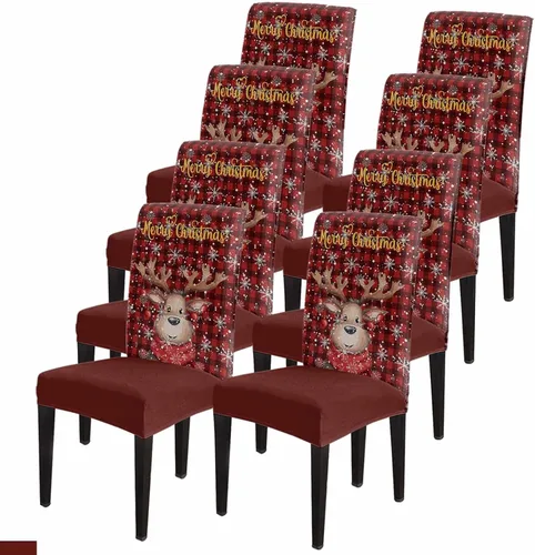 Vista 16 de Savannan - Juego de 4 fundas para sillas de árbol de Navidad, bolas de copos de nieve de color rojo invierno, fundas elásticas para sillas Parsons