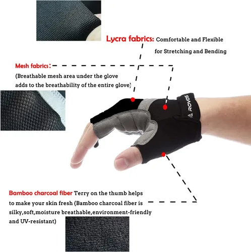 Vista 3 de ROVOS Guantes de ciclismo para hombres y mujeres, guantes de ciclismo acolchados de medio dedo de 0.197 in, transpirables de montaña y carretera