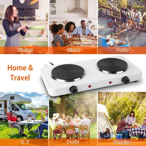 Vista 6 de TeqHome Placa caliente, placa de inducción portátil de 2000 W, quemador doble con control dual y control de temperatura de 5 niveles, fácil