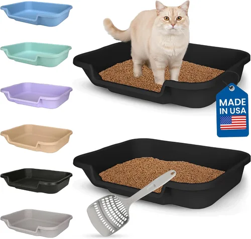Vista 15 de KittyGoHere - Caja de arena para gatos mayores, sartén pequeña con cuchara jumbo de mango largo, caja de arena para gatos de entrada baja, ligera