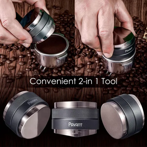 Vista 5 de Distribuidor e manipulador de cuña de espresso de 2.008 in, herramienta de distribución de café de doble cabezal Pavant con base en forma de V