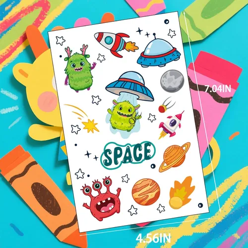Vista 2 de Tatuajes temporales para niños, 60 piezas de tatuajes falsos de diseños geniales para niños, calcomanías temporales seguras e impermeables, la mejor