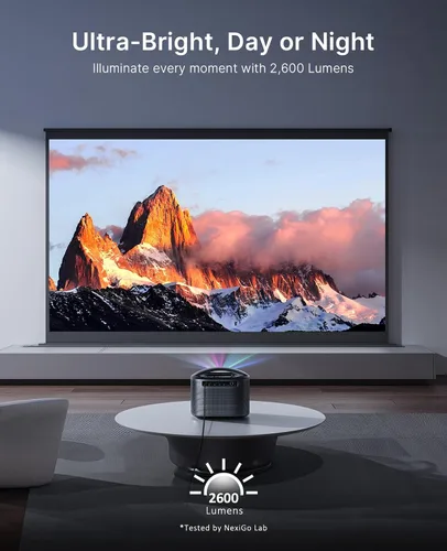Vista 5 de NexiGo TriVision Ultra, proyector portátil 4K Tri-LED láser, 2600 lúmenes, contraste dinámico 100,000:1, sin moteado láser, sin fatiga ocular, Dolby