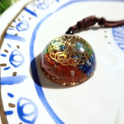 Vista 3 de Collar con colgante de orgón, árbol de la vida, geometría sagrada, flor de la vida, reiki, 7 chakras, cristales curativos, piedras para hombres