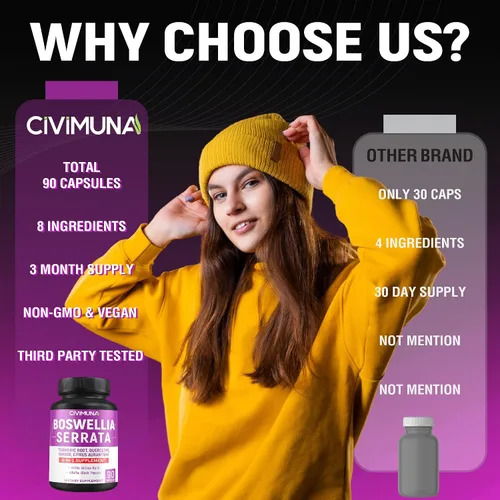 Vista 6 de Cápsulas de extracto de Boswellia 8550 mg 90 cápsulas - 3 meses de suministro Boswellia, cúrcuma, quercetina
