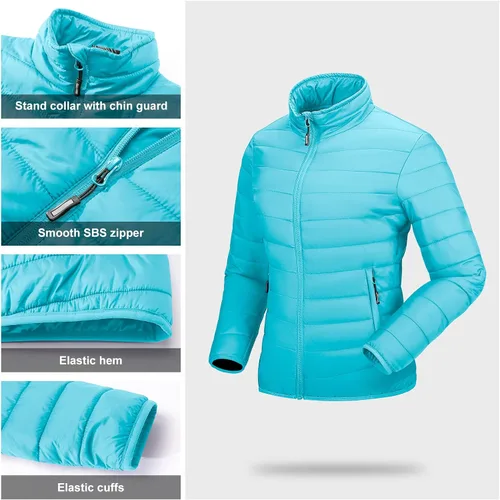 Vista 5 de Outdoor Ventures Women's Packable Full-Zip Short Puffer Jacket Insulated Quilted Warm Lightweight Winter Coat