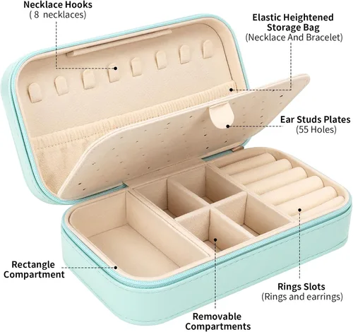 Vista 2 de DesignSter Joyero de viaje, estuche portátil de piel sintética, pequeñas cajas de joyería para regalos, organizador de joyas de viaje para mujeres
