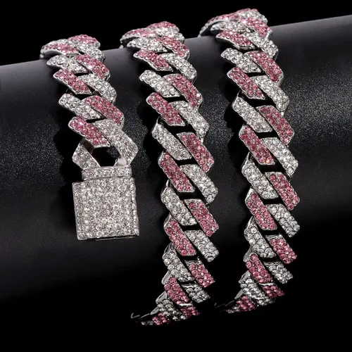 Vista 5 de loumssiy Cadena de eslabones cubanos de Miami chapada en plata para hombres y mujeres, collar cubano de Miami con diamantes para hombres, joyería