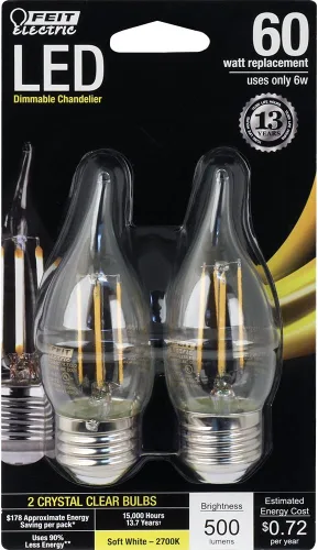 Vista 9 de Feit Electric BPCFF40/827/LED/2 Bombilla LED regulable, equivalente a 40 W, 120 voltios, 300 lúmenes, base de candelabro, 2700 K, CRI >80, blanco