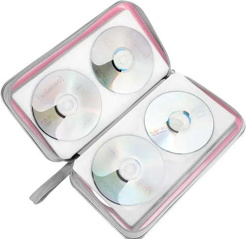 Vista 5 de Siveit Funda para CD, soporte para CD/DVD, cartera con capacidad para 80, fundas para CD y DVD, estuches duros de plástico para CD y DVD, Rosa claro