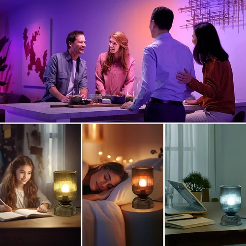 Vista 5 de Lámpara de mesa de vidrio RGB moderna con control remoto, lámpara de noche con cambio de color y pantalla de vidrio acanalada, 16