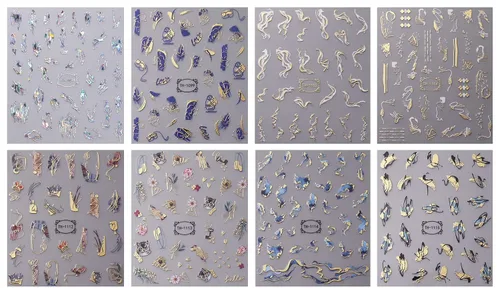 Vista 2 de jmeowio 8 hojas de calcomanías de arte de uñas con punta francesa de mármol, calcomanías autoadhesivas para uñas, suministros de uñas, accesorios