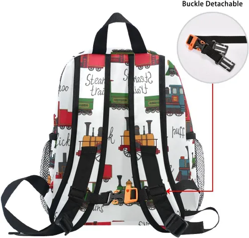 Vista 5 de Mochila personalizada con nombre para niños, mochila de dibujos animados de trenes vintage para guardería, viajes, con nombre personalizado, bolsa