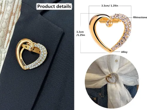 Vista 6 de 3 broches de clip para bufanda, todo en uno, elegantes diamantes de imitación florales de perlas, ropa dorada, broche de botón anudado, bufandas