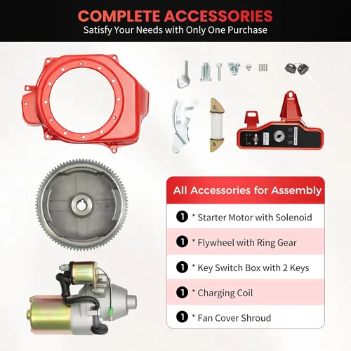 Vista 4 de Kit de conversión de arranque eléctrico para motor GX160/GX200 - Motor de arranque de 12 V, volante e interruptor de llave Kit de motor