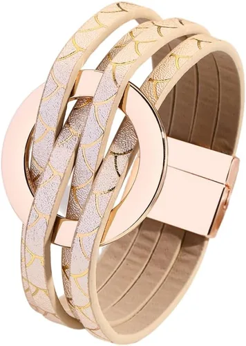 Vista 13 de Fuqimanman2020 Brazalete de cuero con encanto circular en forma de círculo, brazaletes de cuero envolventes hechos a mano, brazaletes de pulsera