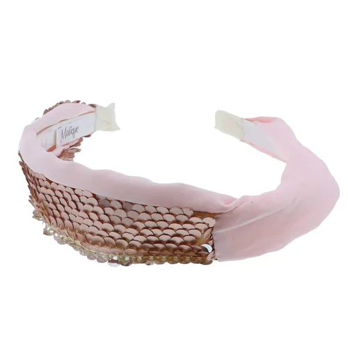 Vista 6 de Motique Accessories Elegante diadema de lentejuelas de satén medio y medio para niñas y mujeres, color negro