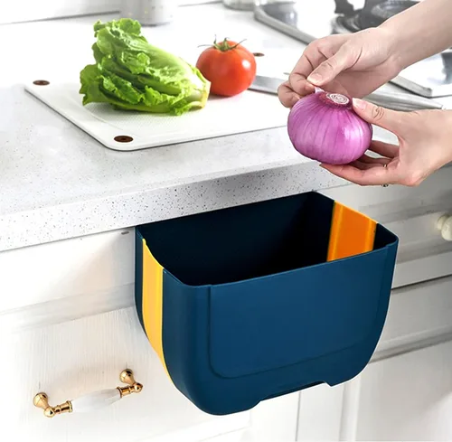 Vista 10 de Mini cubo de basura plegable colgante para puerta de armario de cocina, pequeño cubo de basura plegable debajo del fregadero, cubo de basura