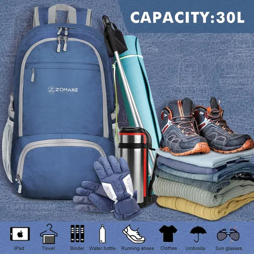 Vista 3 de Zomake - Mochila ligera de 30 l, resistente al agua, para senderismo, viajes, plegable, para camping y al aire libre