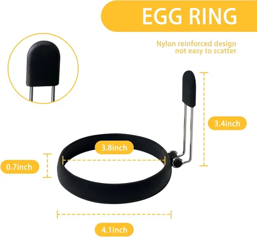 Vista 2 de Anillos de silicona antiadherentes mejorados, molde líquido a prueba de fugas para freír huevos y sándwiches de desayuno, paquete de 4 anillos