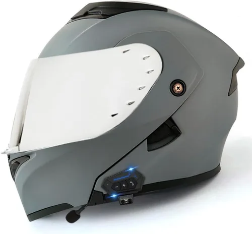 Vista 26 de Casco modular Bluetooth para motocicleta, aprobado por DOT, abatible, de cara completa, integrado, antivaho, doble visera, casco para motocicleta