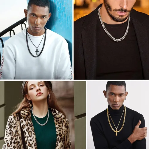 Vista 3 de PROSTEEL Trendy Cuban Links Necklace for Men Women, Black18K Gold Plated 316L Stainless Steel, W 4.8mm-14mm, L 14inch-30inch, Come Gift Box