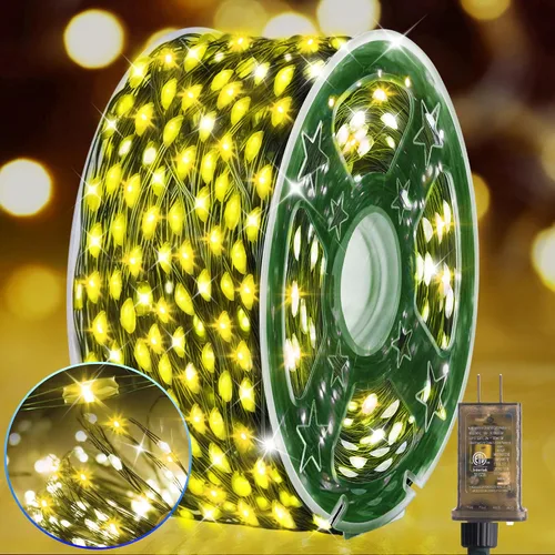 Vista 15 de KNONEW Guirnalda de luces de Navidad para exteriores de 100 pies, 300 luces LED para exteriores, impermeable, 8 modos, decoración para bodas Blanco