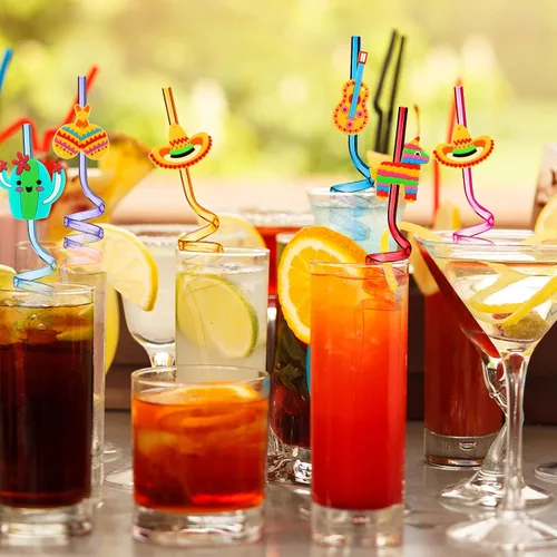Vista 5 de 24 popotes de plástico reutilizables para fiesta de Cinco de Mayo, regalos de fiesta de cinco de mayo, decoraciones de cumpleaños, 8 estilos