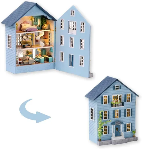 Vista 11 de TuKIIE Kit de casa en miniatura con muebles, a escala 1:100, sala creativa, mini casa de muñecas de madera, rincón de libro para niños, adolescentes