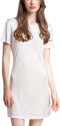 Vista 7 de Grenasasilk Camisón de seda de manga corta para mujer, camisón de seda de morera pura, cuello redondo, ropa de dormir Beige