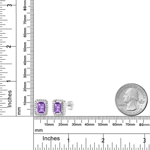 Vista 14 de Gem Stone King Aretes de plata de ley 925 con piedra natal Corte esmeralda de 0.315 x 0.236 in Aretes de halo para mujer