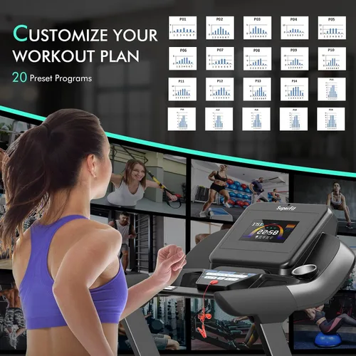 Vista 9 de GYMAX Caminadora plegable, caminadora inclinada automática de 4.75 HP con monitor LED, altavoz de dientes azules, control de aplicaciones, 20