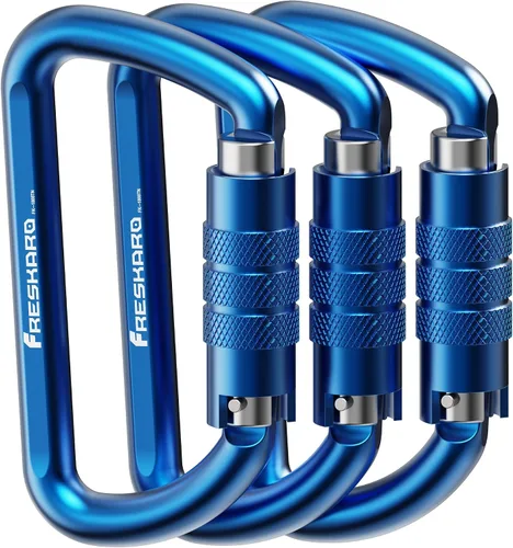Vista 12 de FresKaro Clips de Mosquetón con Bloqueo Automático de 3 pulgadas, 12 kN-2698 libras, Forma D Sólida, Aluminio 7075 de Servicio Pesado, Ligero, 1.09