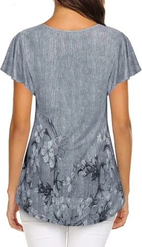 Vista 3 de Timeson Blusa de manga corta para mujer, diseño floral, doble capa, informal, elegante