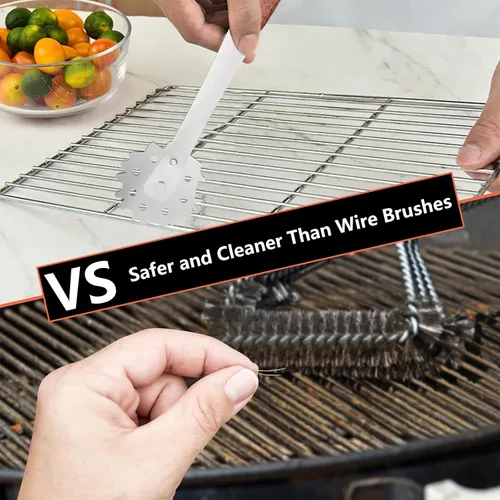 Vista 4 de 1 raspador de parrilla de acero inoxidable para barbacoa, mango de madera, limpiador de rejilla de parrilla de metal, cabezal de cepillo ajustable