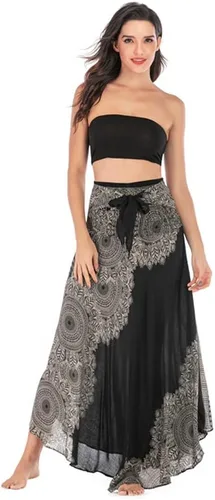 Vista 2 de Faldas largas para mujer, falda bohemia estilo hippie con estampado floral, estilo gitano