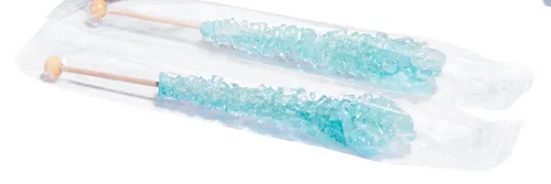 Vista 3 de Palitos de azúcar de caramelo de roca azul claro, sabor a algodón de azúcar, 12 recuerdos de fiesta envueltos individualmente