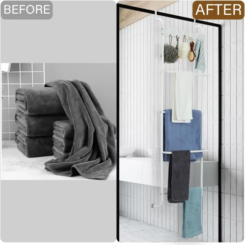 Vista 3 de Toallero de 5 niveles para colgar en la puerta del baño, toallero de puerta de baño, soporte para manta de puerta para ropa, toallas de mano