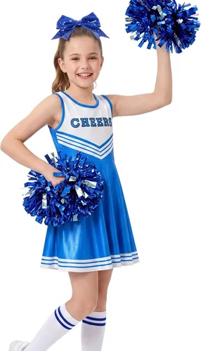 Vista 2 de lontakids Disfraces de animadora para niñas, vestidos de 4 piezas Azul