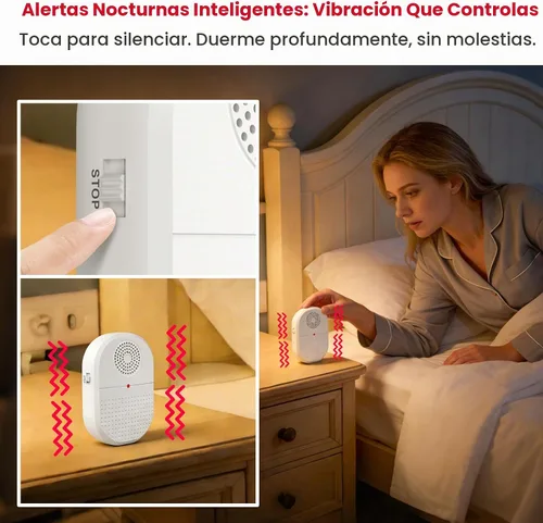 Vista 4 de CallToU Botón de llamada para personas mayores en casa, campana de llamada inalámbrica de 500 pies con 1 vibrador portátil y 1 receptor enchufable