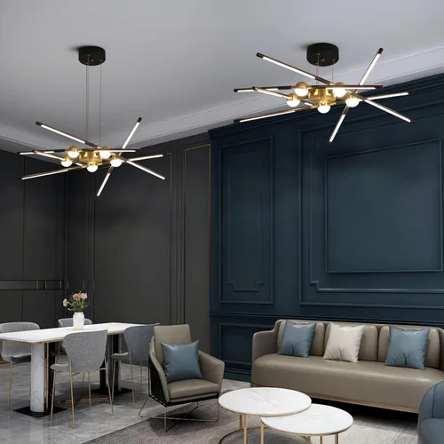 Vista 2 de Candelabro negro moderno, Candelabro Sputnik de 10 luces regulable enchufable, lámpara colgante de techo con instalación empotrada, lámpara colgante