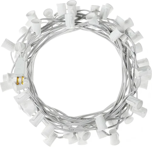 Vista 8 de Cadena de luz C9 de 50 pies para espaciado E17-12, cadena de luz de Navidad para exteriores con 50 enchufes para patio, cable verde 12'' Spacing